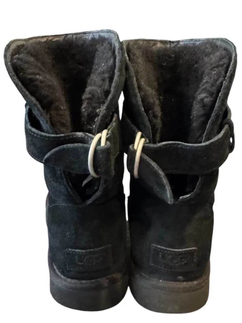 UGG Remora Boots Women's Size 10 Black Suede Shearling Buckle Winter Boots EUC